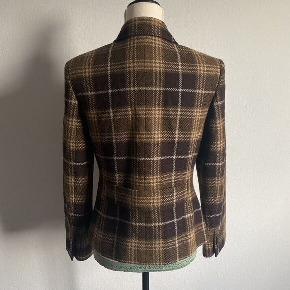 Lands’ End Wool Blazer Vtg Brown Plaid 3-Button Lined Academia Jacket Sz 8 - Picture 4 of 14